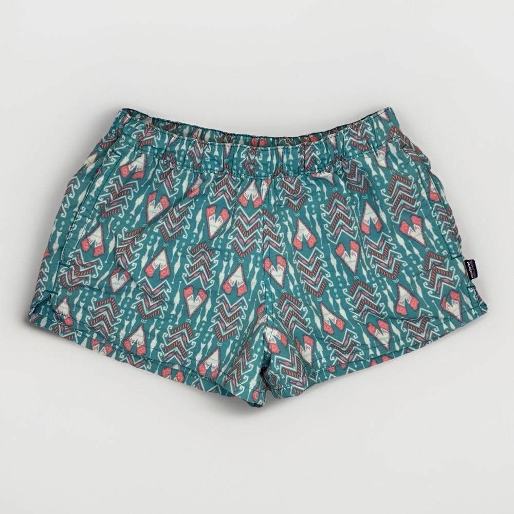 Patagonia Nylon‎ Aztec Outdoor Shorts Women's Small Teal/Blue